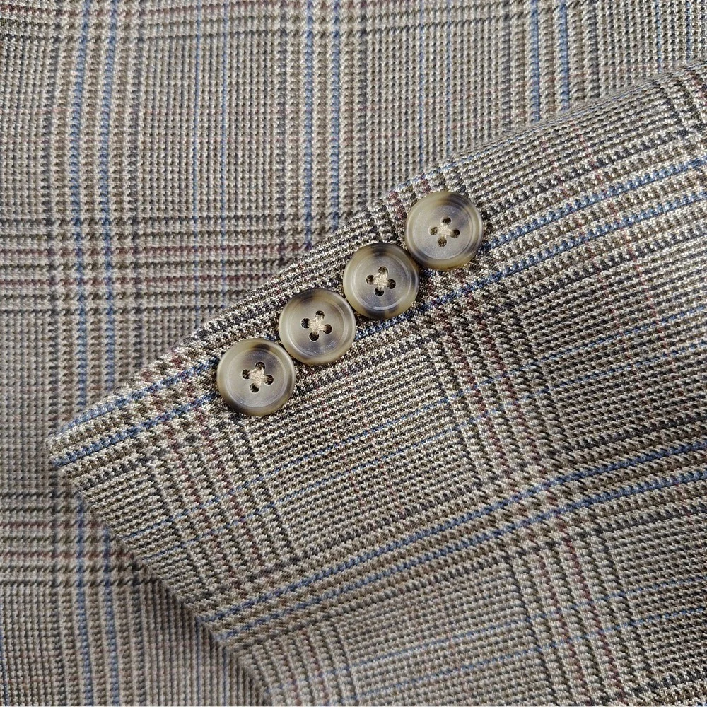 Hart Schaffner Marx 50L Sport Coat Blazer Glen Plaid Check USA Made Tan Brown